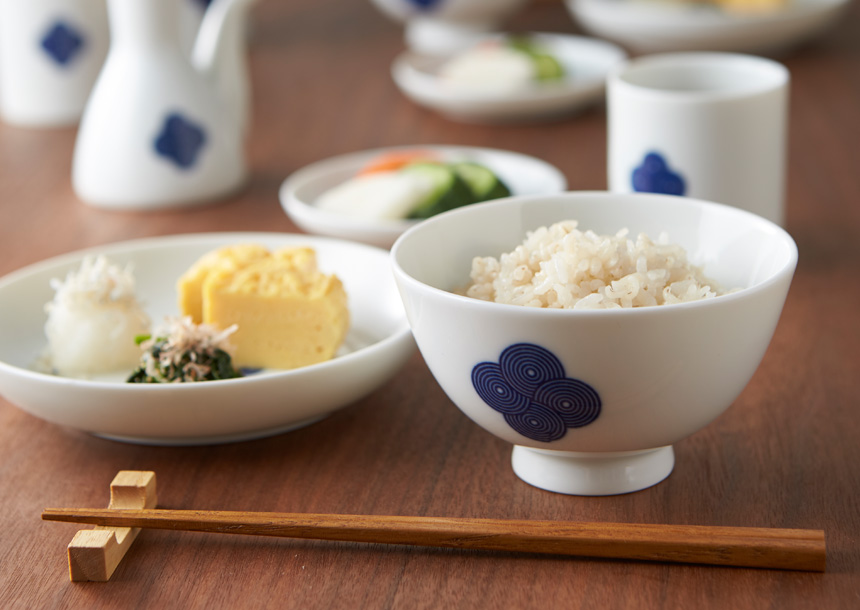 柳 和食器シリーズ　飯碗　古白磁 染付紋・渦