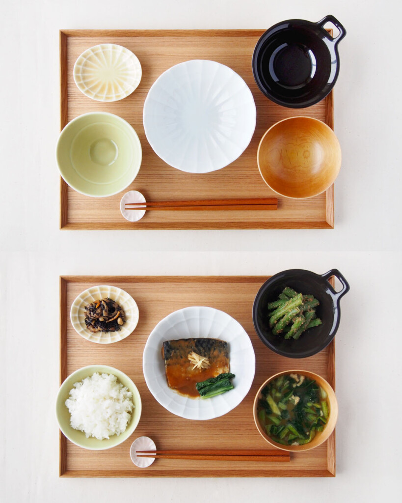 suzune（すずね）銘々鉢　白磁を使った煮魚定食イメージ