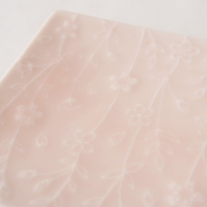 sakura(さくら)菓子皿 しだれ桜 ピンク レリーフ拡大